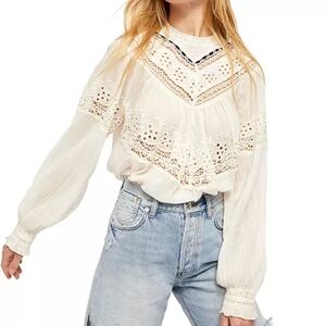 Free People Abigail White/  Cream Lace Blouse New Without Tags